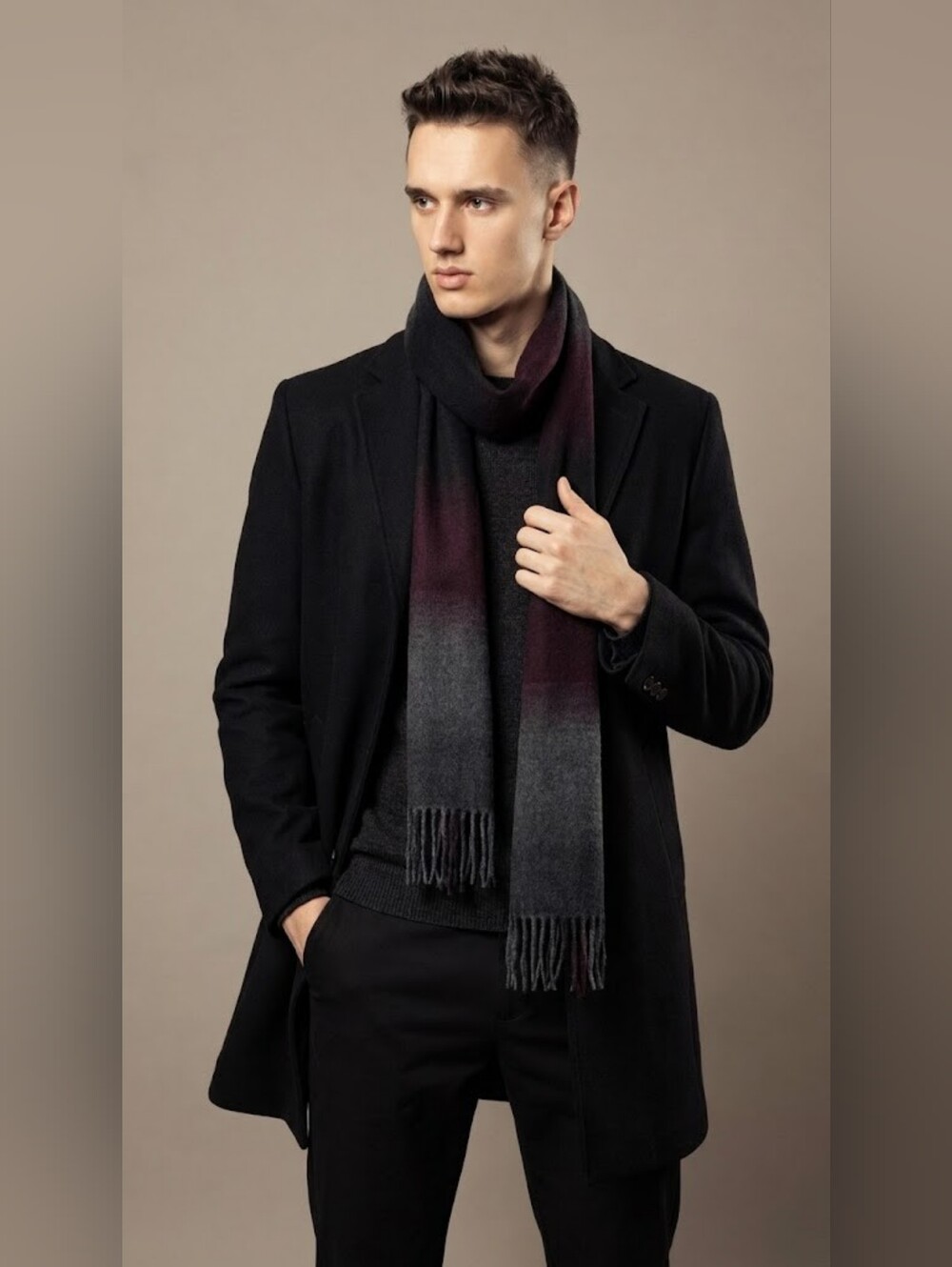 London Fog Men's Black and Gray Scarf